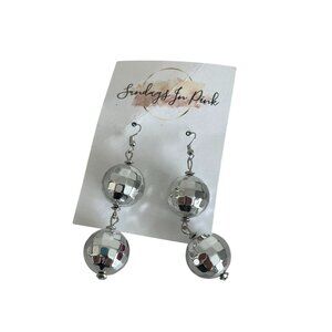 DISCO BALL Silver Drop Earrings New Years NEW
